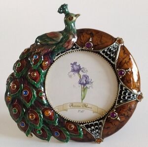 Ashleigh Manor Enameled Embellished Peacock Frame 3x3"